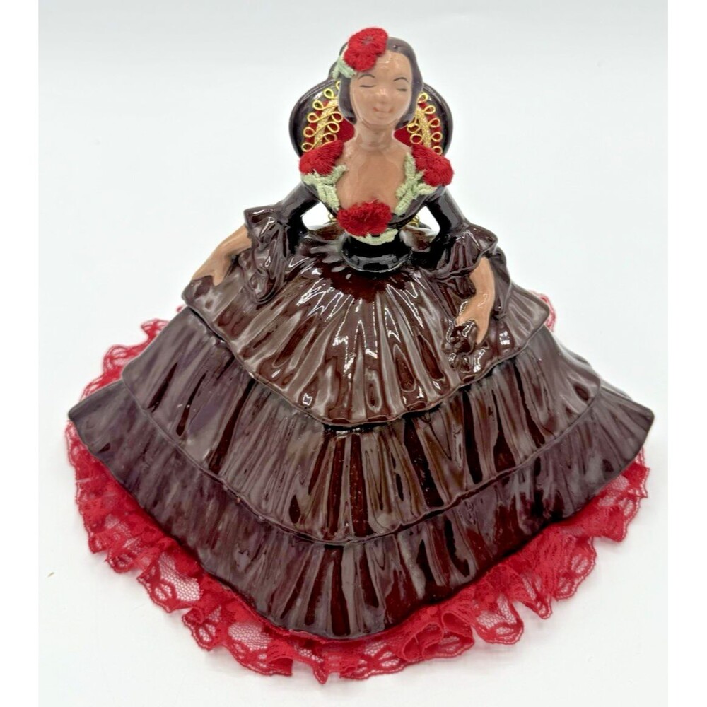 Vintage Victorian Lady/Flamenco Dancer Ballgown Dress Sitting Brown/Red 7”x9”